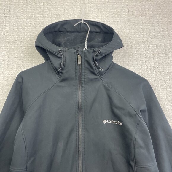 Columbia Omni Shield Softshell Jacket Wom M Black Full Zip Hooded Hike Read* - Picture 2 of 16